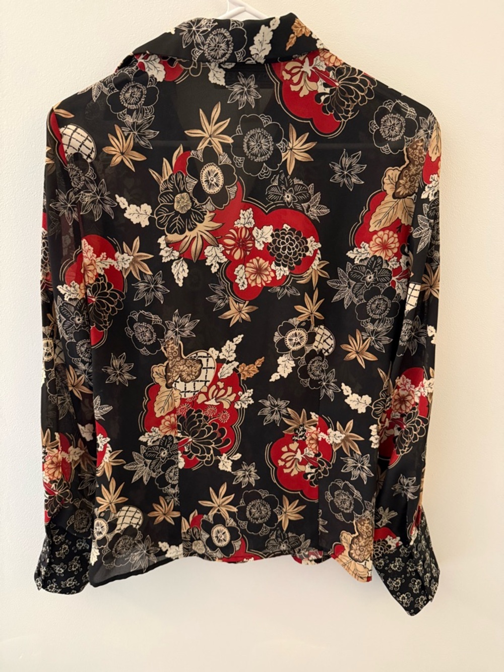 Jones Wear Womens Blouse Size 6 Black Red Floral Snap Front Y2K Top - Picture 4 of 7